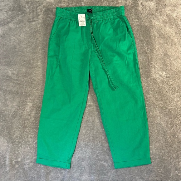 J Crew Factory Women’s Linen Blend Elastic Waist Pants Kelly Green Size 8P NWT - Picture 1 of 10
